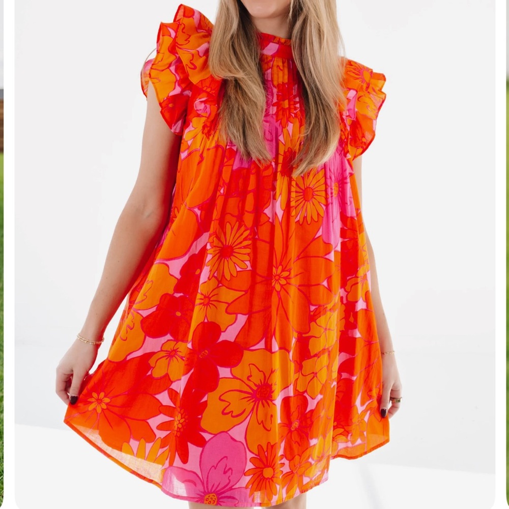 Vibrant Floral Women's Dress - Orange and Pink